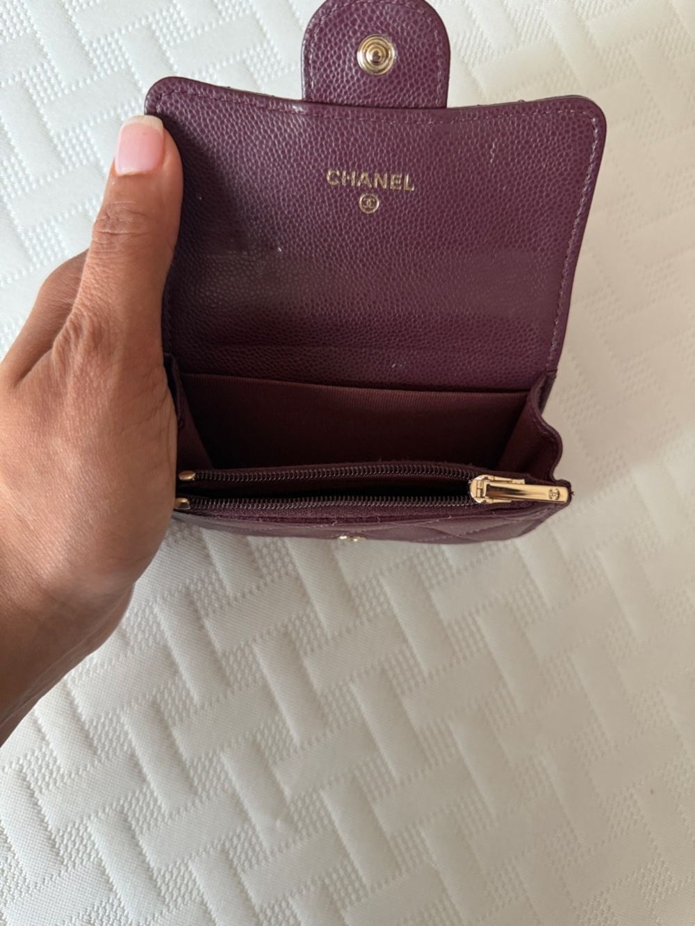 Chanel Burgandy Caviar Quilted Flap Card Holder Wallet, USED - Picture 5 of 5